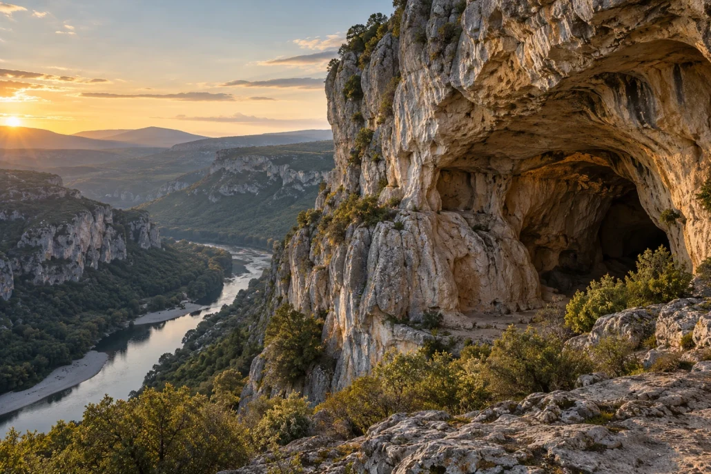 Paysage rocheux des gorges de l’Ardèche, près de la grotte Chauvet