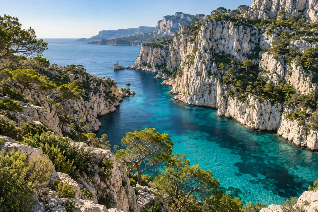 Falaises calcaires et mer turquoise des calanques de Provence